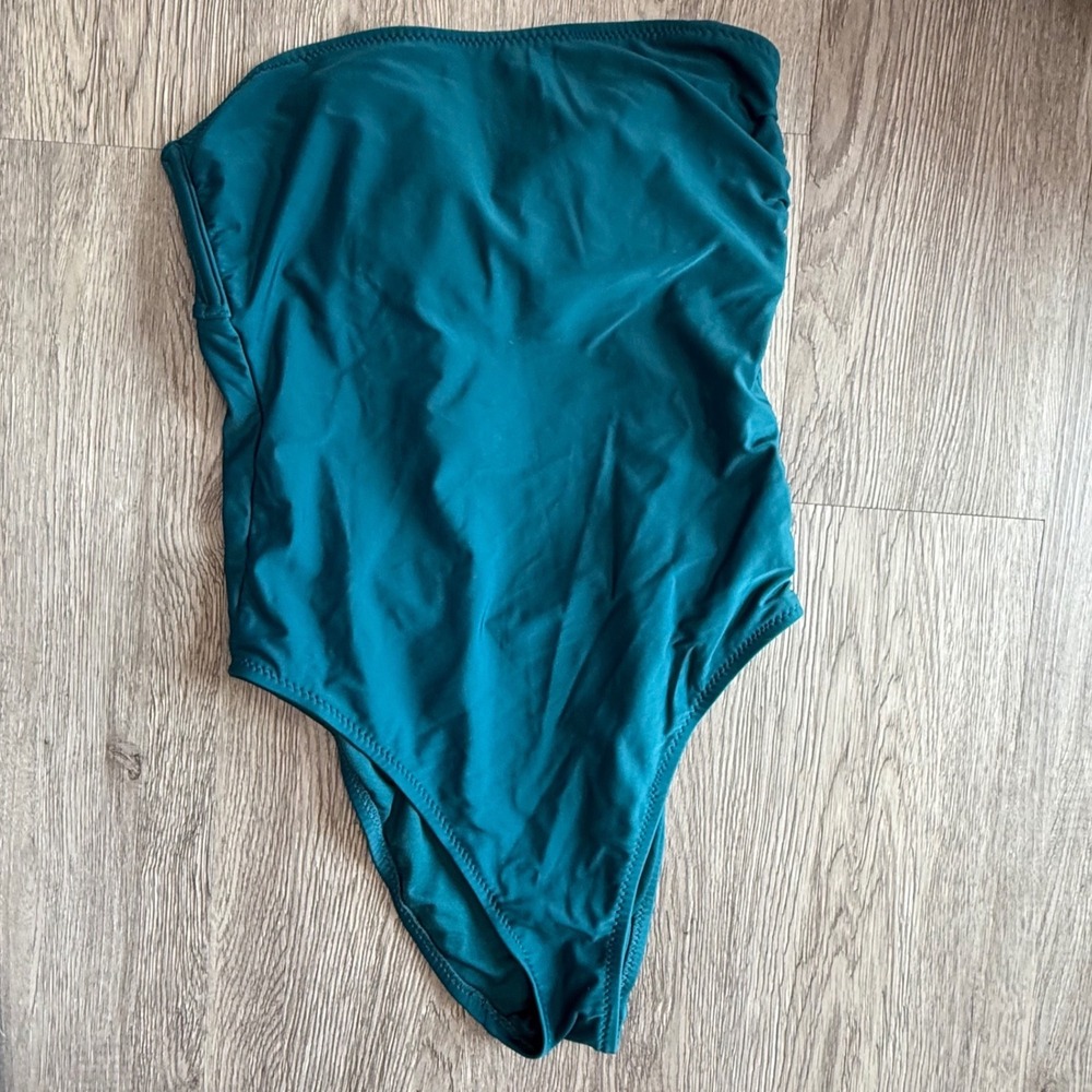 Shade & Shore Womens‎ Teal High Neck Tie Back One Piece Swimsuit Size M